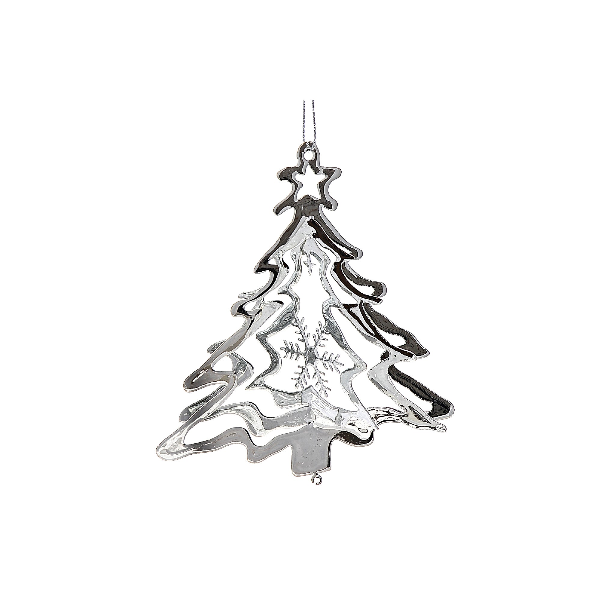 Christmas Spinning Silver Metal Ornament Tree - Set of 12