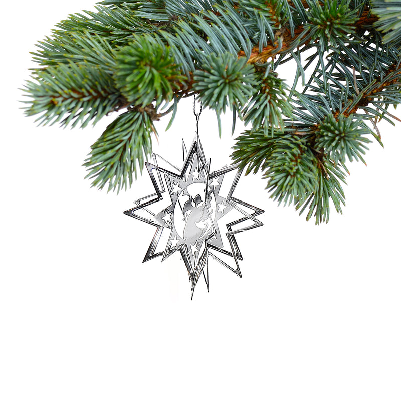 Christmas Spinning Silver Star Metal Ornament Angel - Set of 12