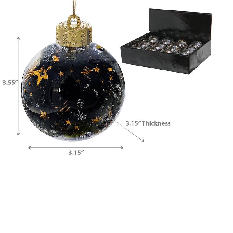 Christmas Ornaments With Black And Gold Mesh  - Set of 12