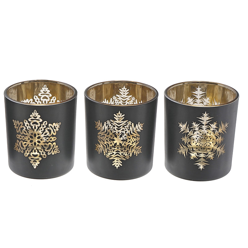 Glass Tealight Holders (Single Snowflake) (Asstd) - Set of 6