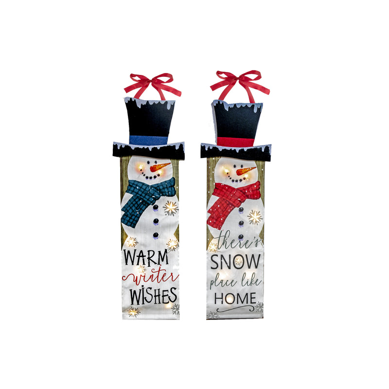 Led Snowman With Top Hat Vertical Banner (Asstd) - Set of 2