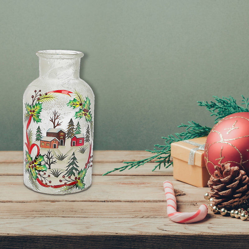 Christmas Crackled Glass Mason Jar Winter Village