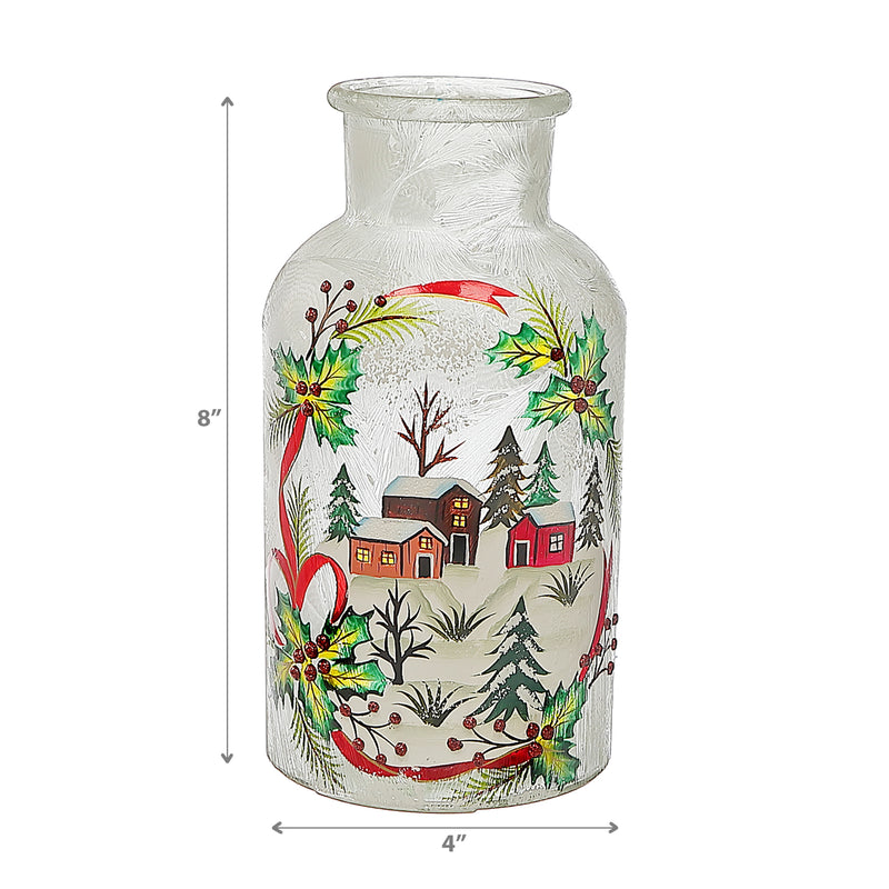 Christmas Crackled Glass Mason Jar Winter Village