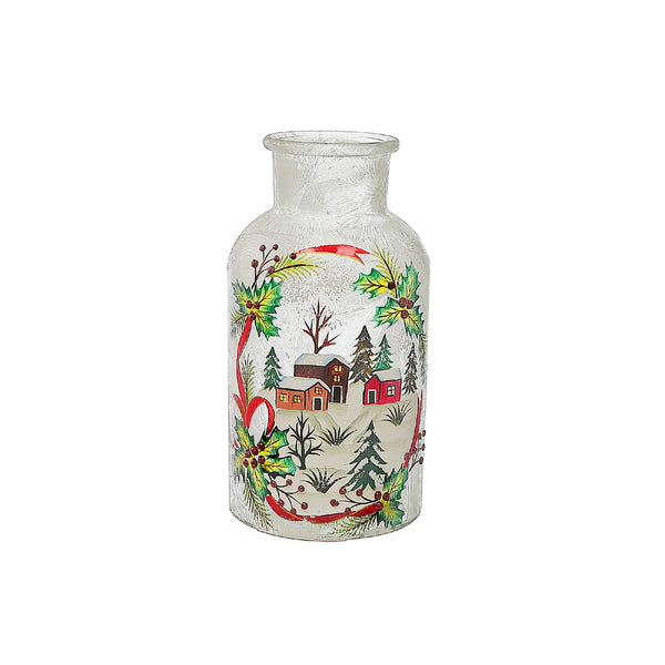 Christmas Crackled Glass Mason Jar Winter Village