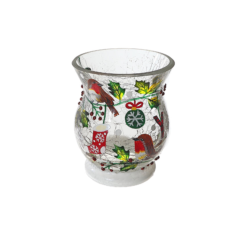 Christmas Crackled Glass Candle Holder Joy