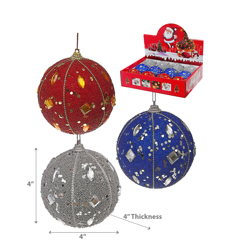 Christmas 10Cm Ornaments Beaded Gems   - Set of 12