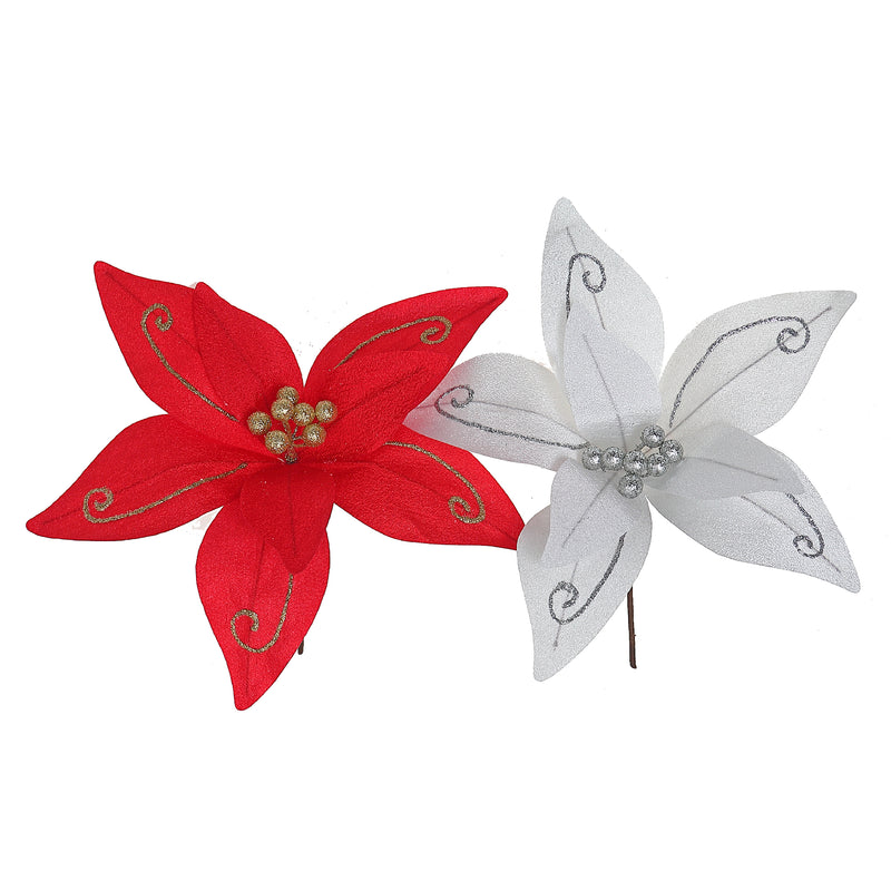 Glitter Swirl Poinsettia Pick (Asstd) - Set of 12