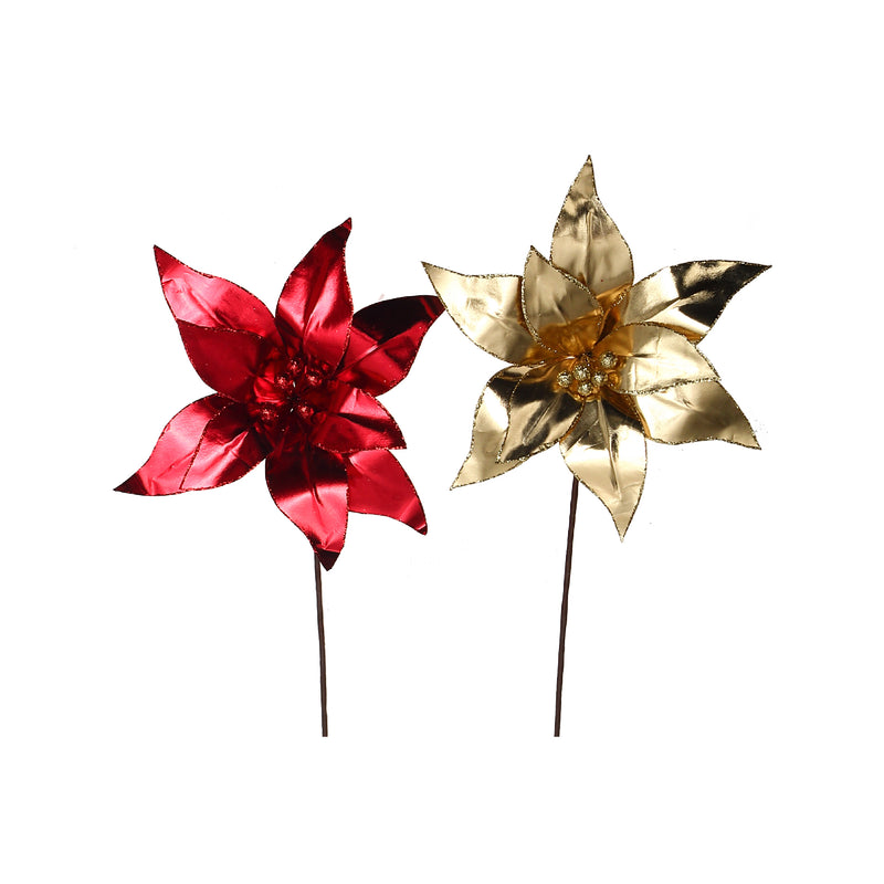 Shiny Poinsettia Pick (Asstd) - Set of 12