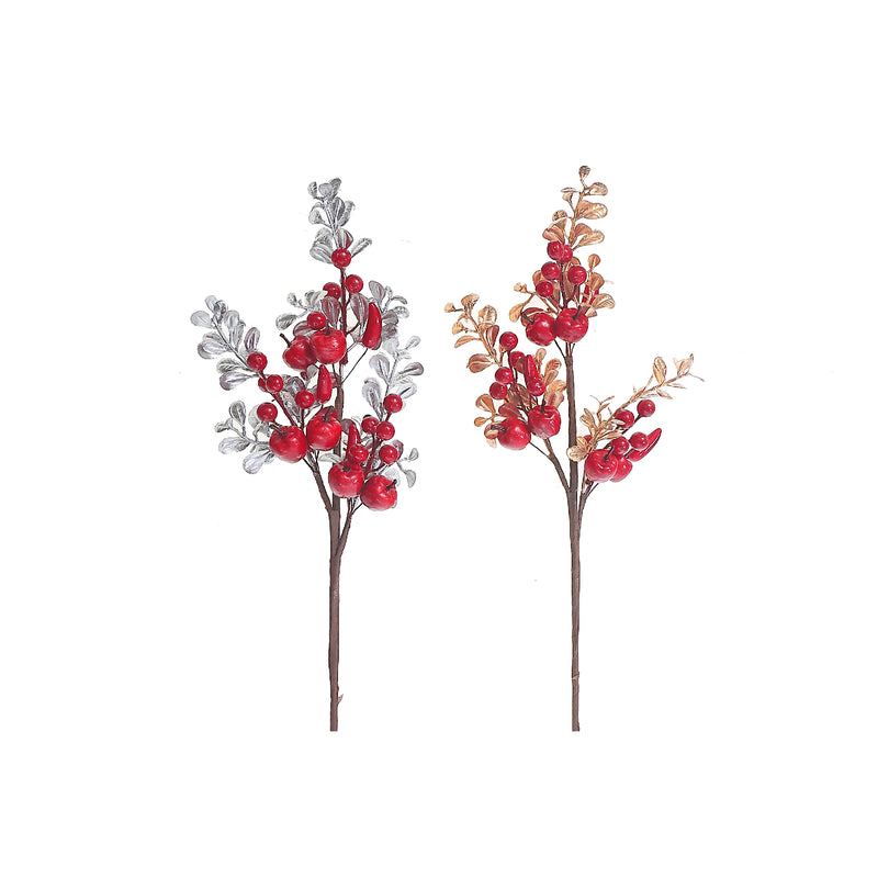 Christmas Red Berry And Leaves Pick  - Set of 6