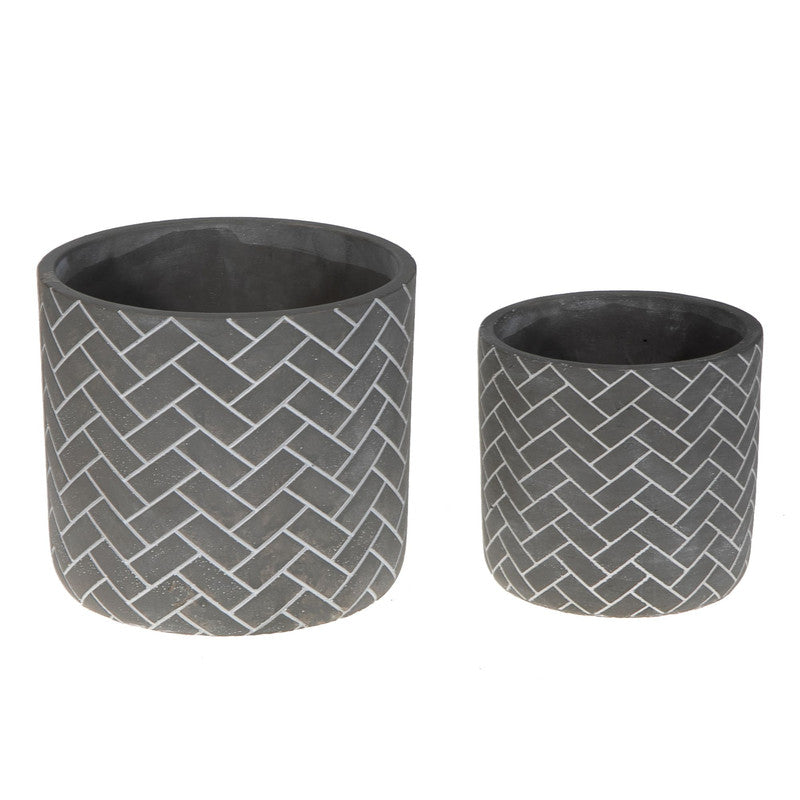 2 Pc Cement Round Planter (Herringbone Gray)